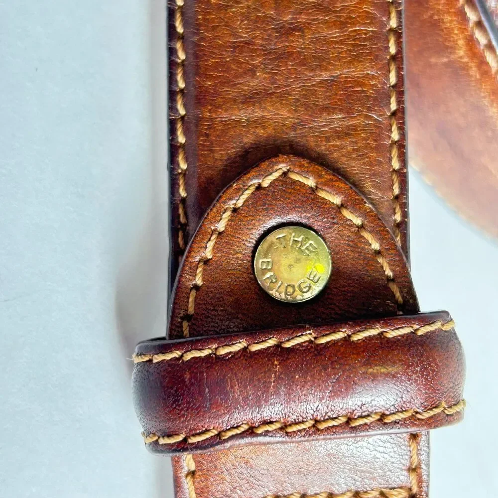 The Bridge Men's Brown Leather Vintage Luxury Italian Brass Buckle Belt Size 44